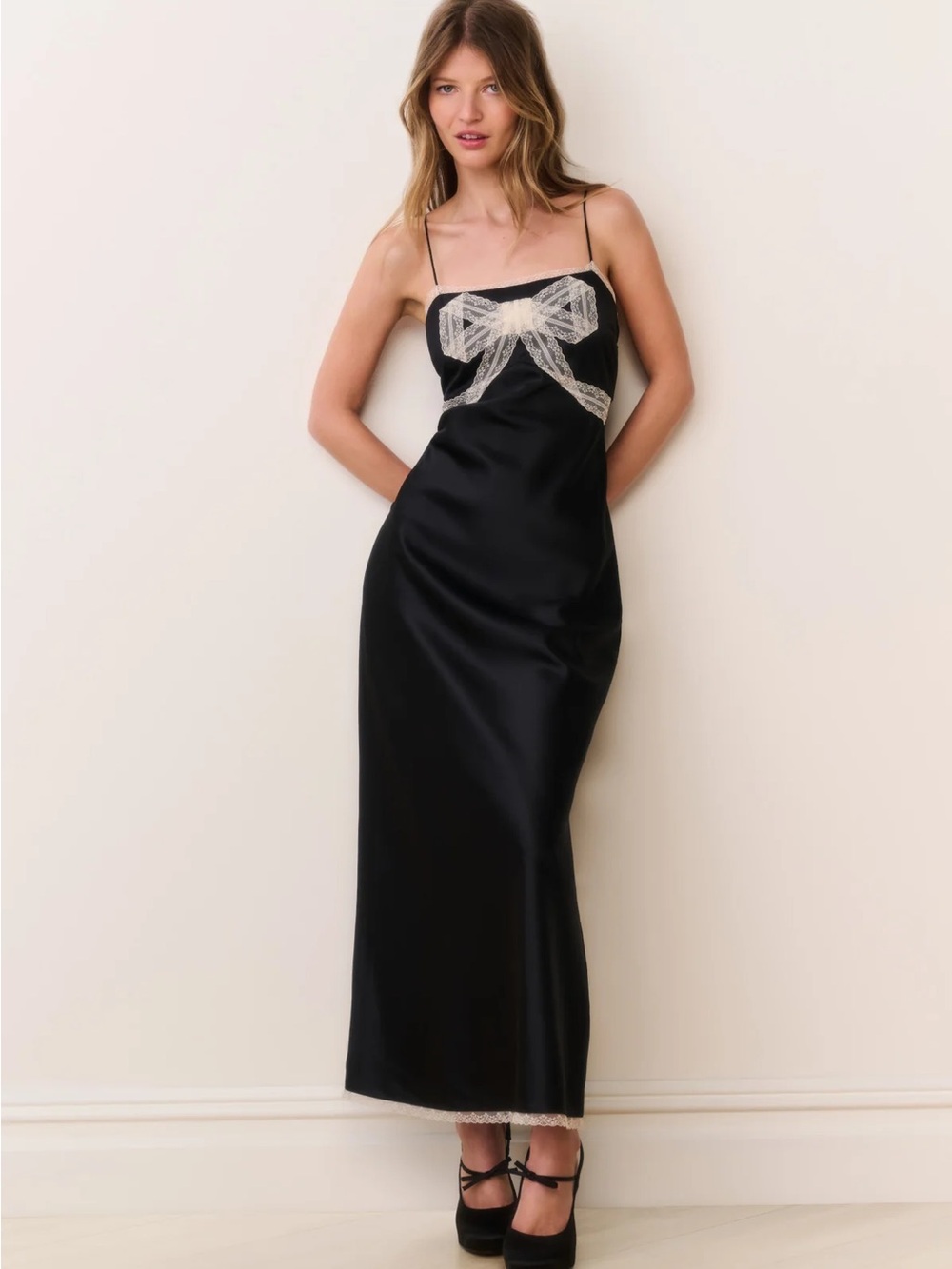 LoveshackFancy Isolie Lace Bow Crepe Maxi Dress